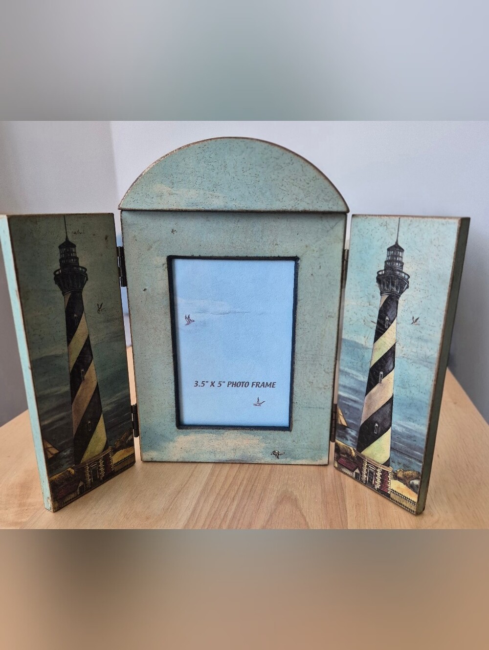 Rustic Lighthouse Triptych 3.5" x 5" Photo Frame - Blue
